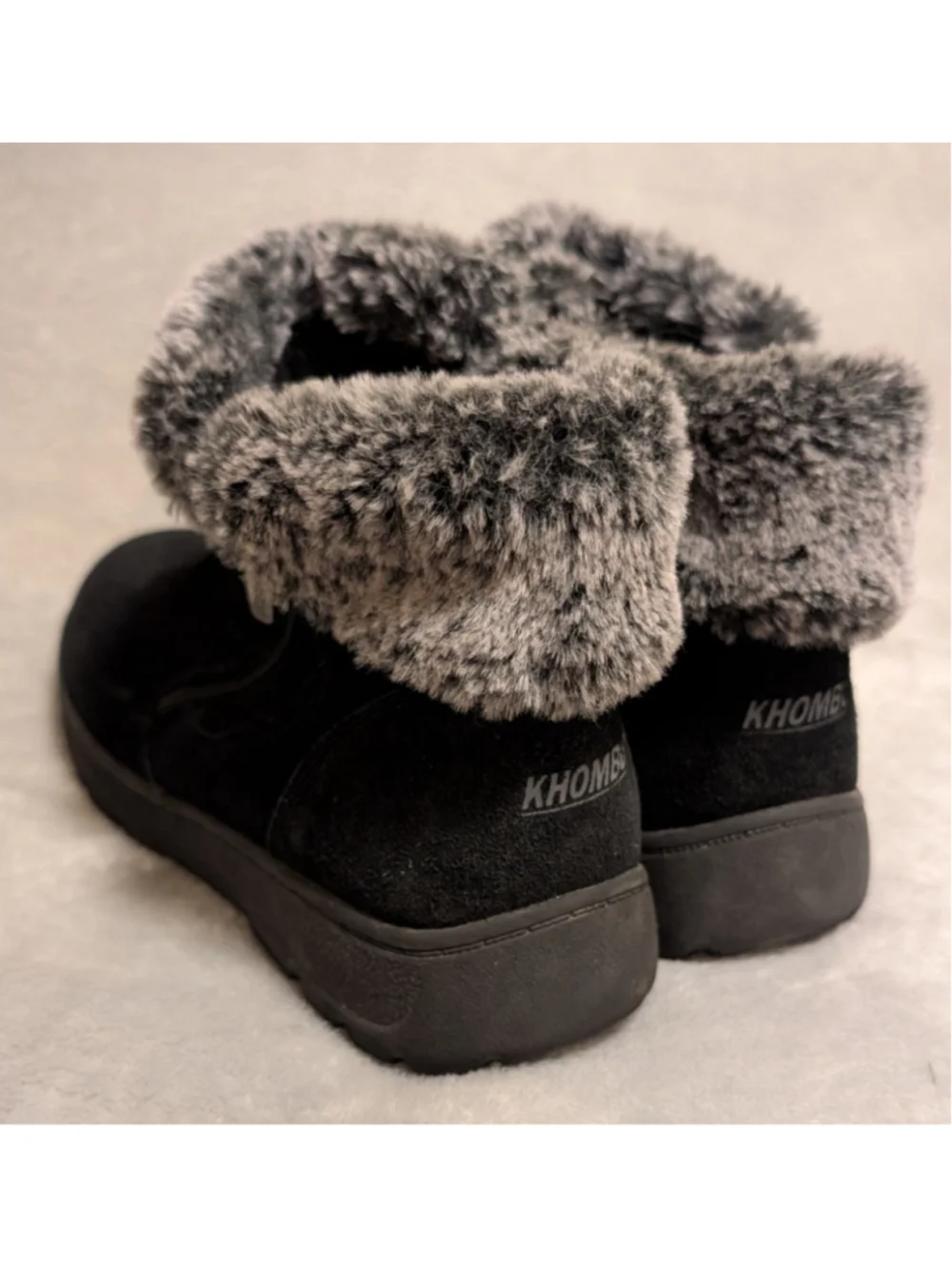 Khombu Jessica Black Suede Winter Boots with Gray Faux Fur Trim Size 8 B280